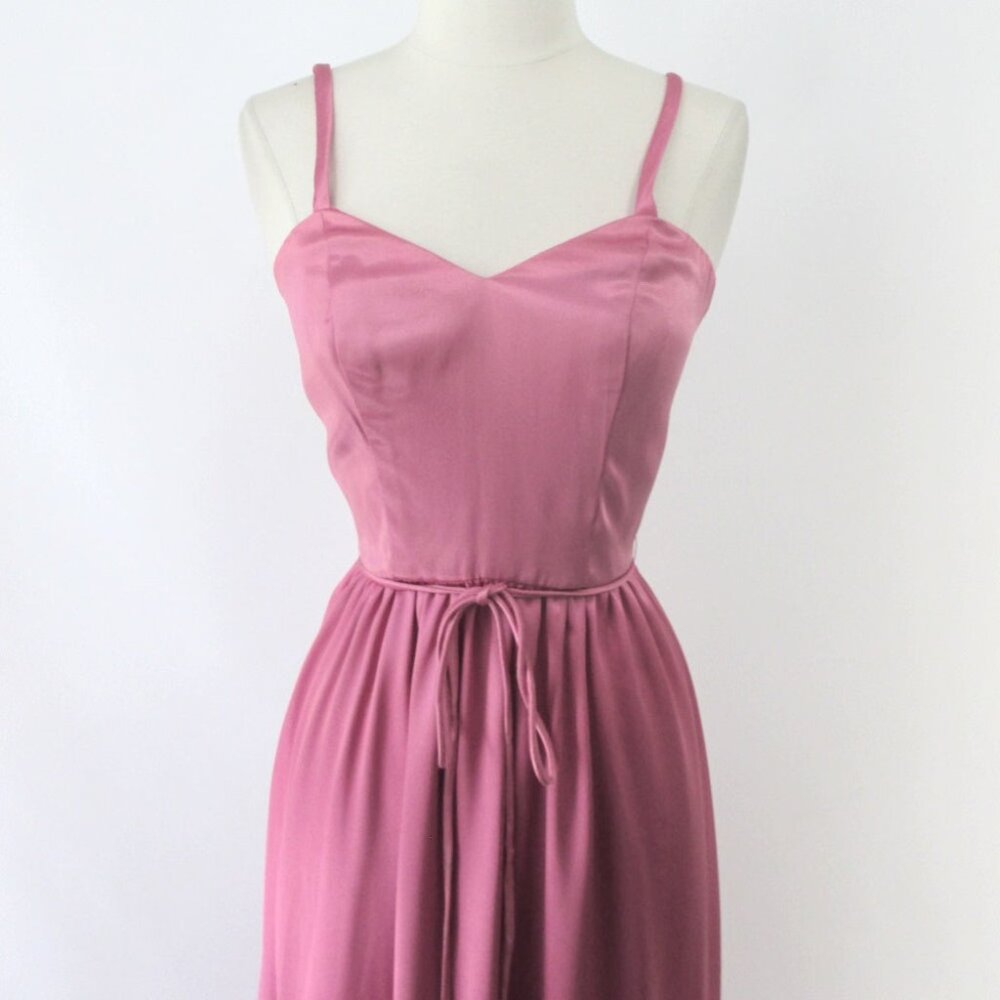 Vintage 70s Pink Satin Party Dress Gown S - Picture 4 of 7